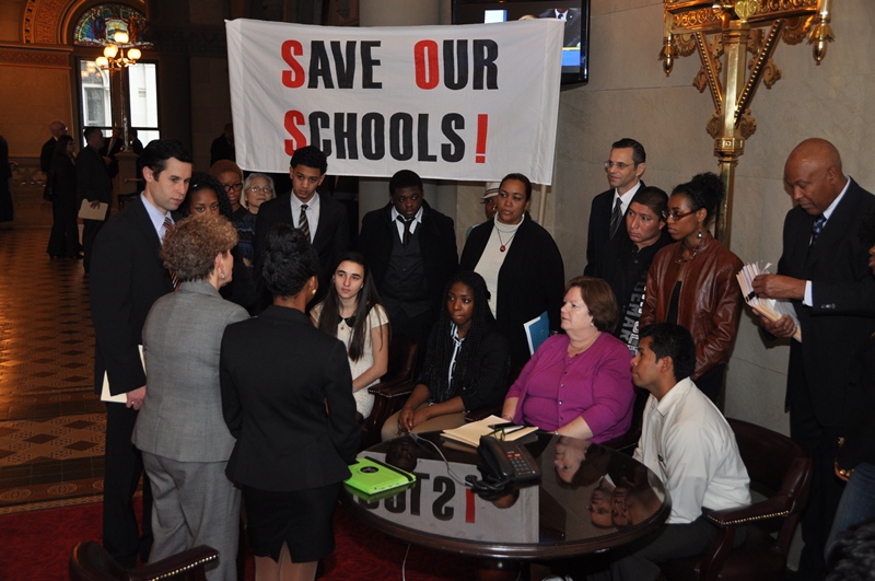 Assembly Members Jaffee and Zebrowski, along with Education Chair Nolan, meet with students from East Ramapo who are delivering a petition with over 6,000 signatures asking for state intervention.